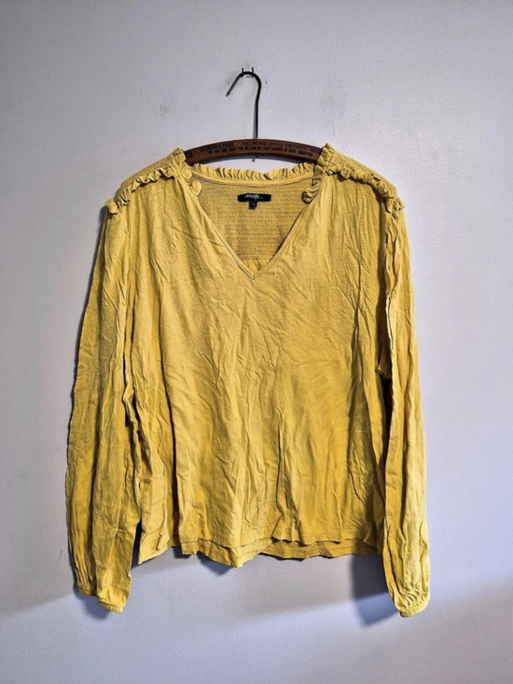 George Xl Yellow Long Sleeve Ruffle Blouse